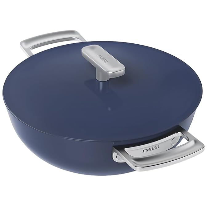 Ceramic Non Stick Kadai 24 cm, Metallic Lid, Stainless Steel Handles,, Blue