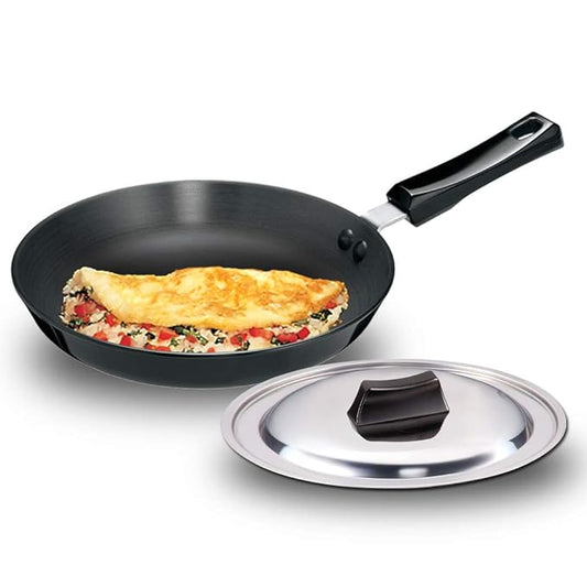 24 cm Frying Pan Hard Anodised Fry Pan with Stainless Steel Lid Black