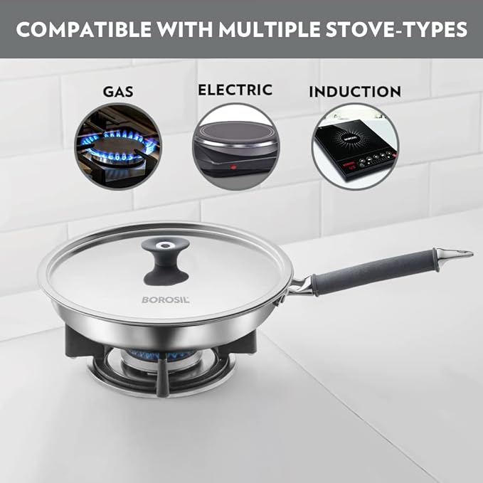 Tri-ply Stainless Fry Pan With Lid, Induction Friendly, 1.3 L, 20 cm
