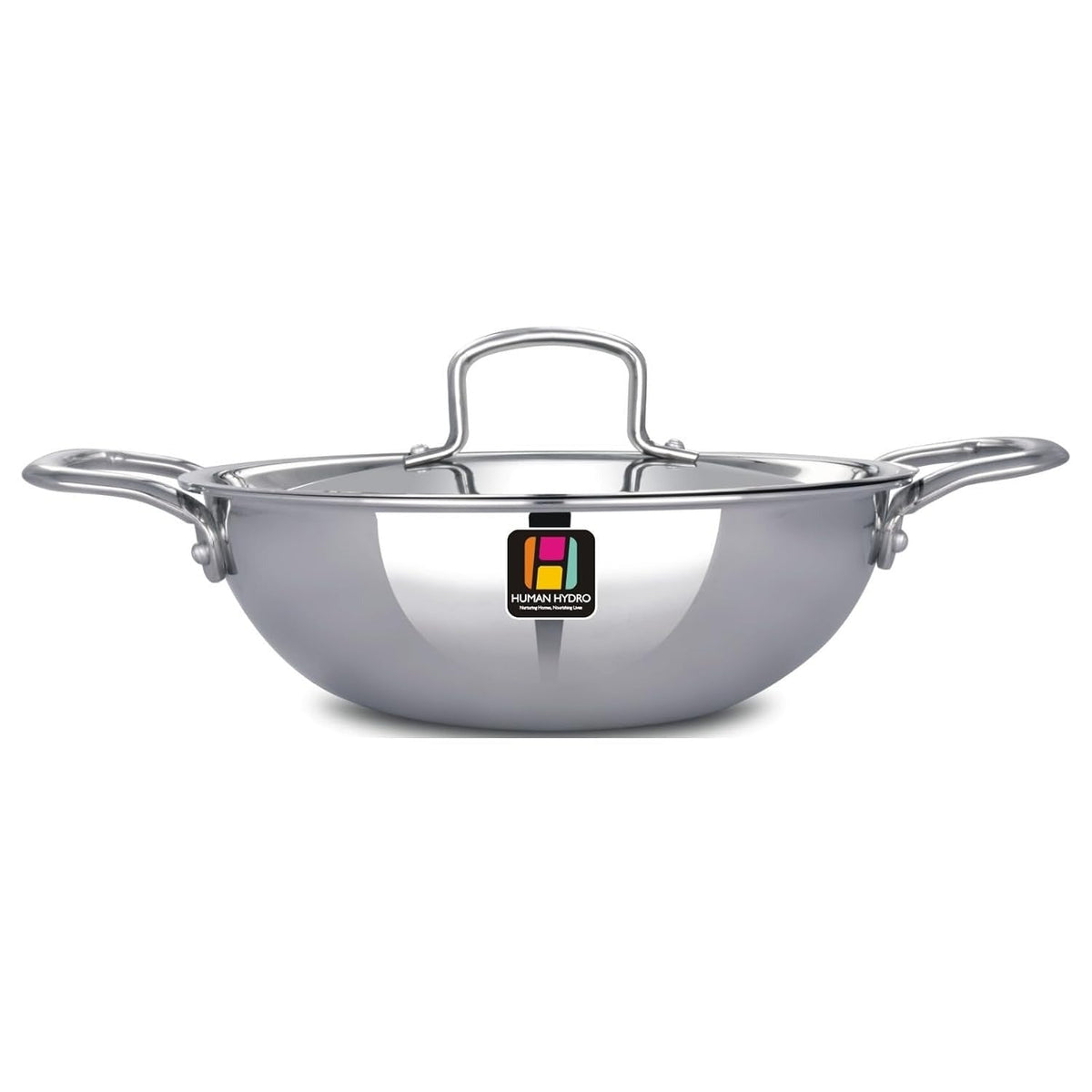Tri-Ply Stainless Steel Kadai with SS Lid and Spatula 22 cm 2.2L Induction Gas