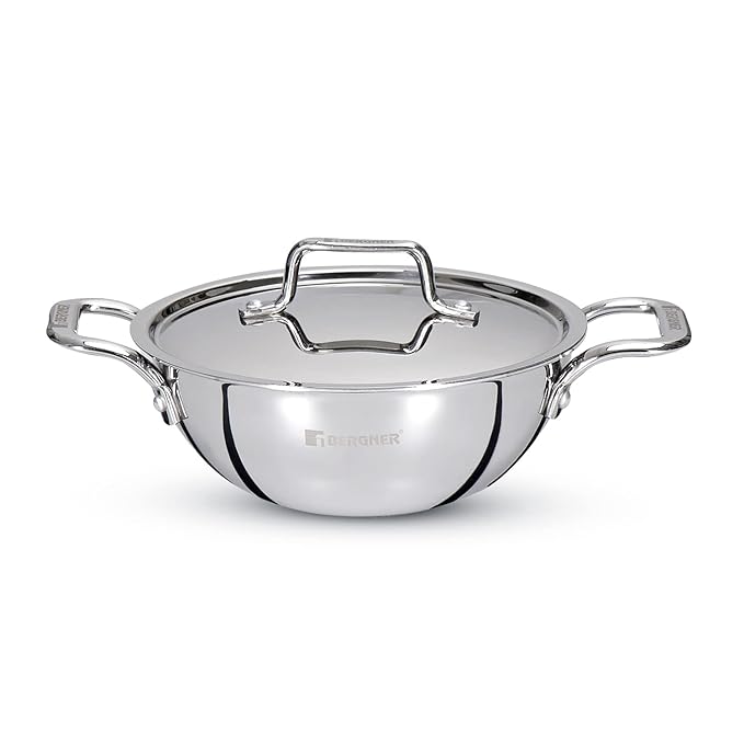Triply Stainless Steel 24 cm Kadai With Stainless Steel Lid, 3.1 L Kadhai