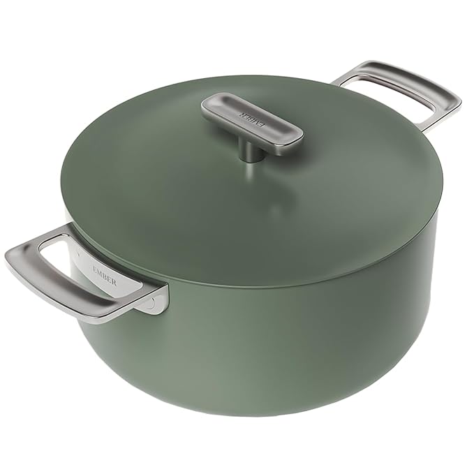 Ceramic Non Stick Dutch Oven 24 cm, Metallic Lid, Stainless Steel Handles, Non Toxic Biryani Pot, Green