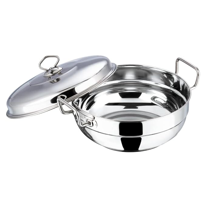 Stainless Steel Multi Kadai with 5 Plates - 26 cm, 2 Idli, 2 Dhokla/Momos and 1 Patra Plates