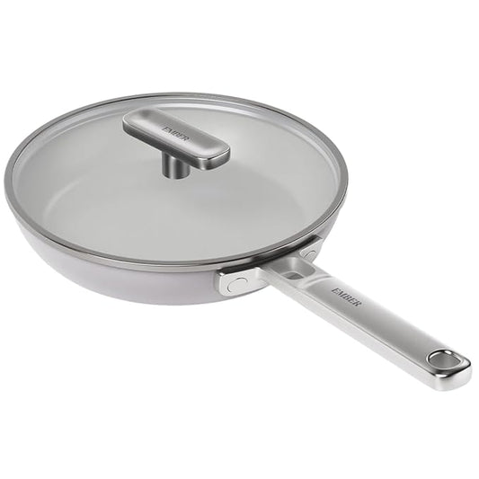 Ceramic Non-stick Egg Pan 20 cm, Glass Lid, Stainless Steel Handle, Grey