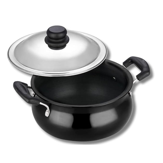 Hard Anodised Non Stick Handi with Lid - 3.8 L, Small, 3.25 mm Thickness, Biryani Pot