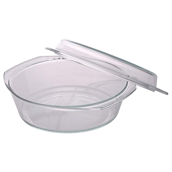 Glass Floral Oven and Microwave Safe Serving Bowl Casserole With Glass Lid, 2.5l, Transparent