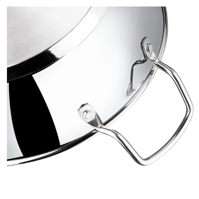 Stainless Steel Kadhai with Glass Lid - 2.7 L, 24 cm, Extra Thick, SAS Heavy Bottom, Kadai for Cooking
