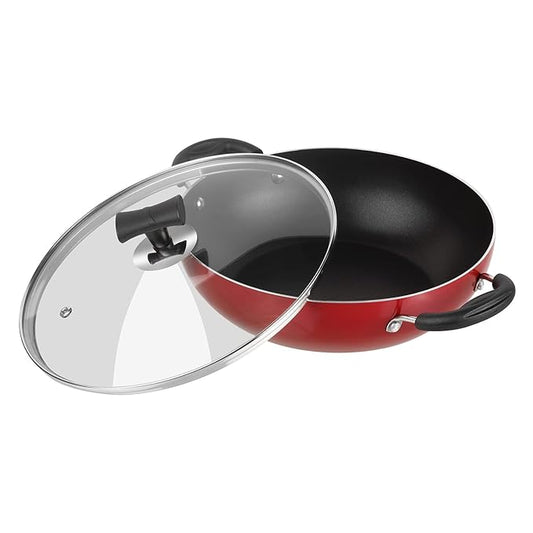 Popular Non Stick Kadai with Glass Lid 2 L Capacity (22 cm Diameter), with Sturdy Riveted