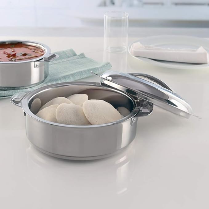 Stainless Steel Insulated 900 ml Server Casserole, Idli/Roti Server with Steel Lid