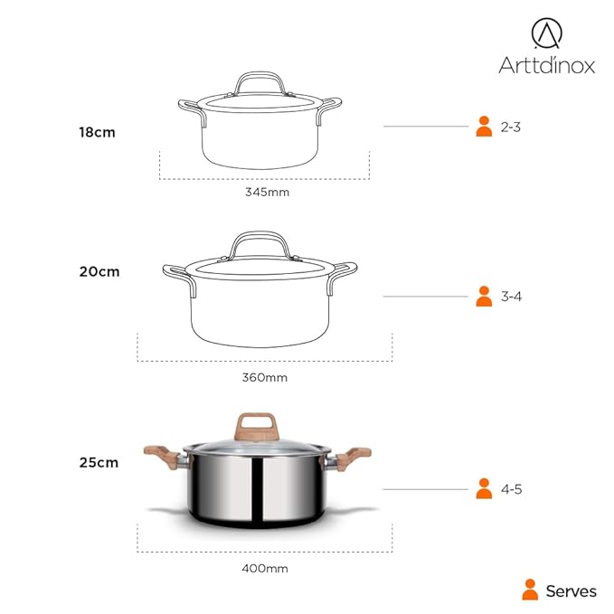 Stainless Steel Triply Pot With Glass Lid for Biryani, 20 cm, 3 L, Wood Finished Handle