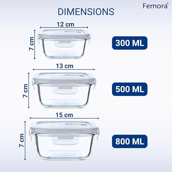 Borosilicate Glass Containers for Kitchen, Storage Box for Kitchen With Air Vent Lid, Set of 3 - Design 2