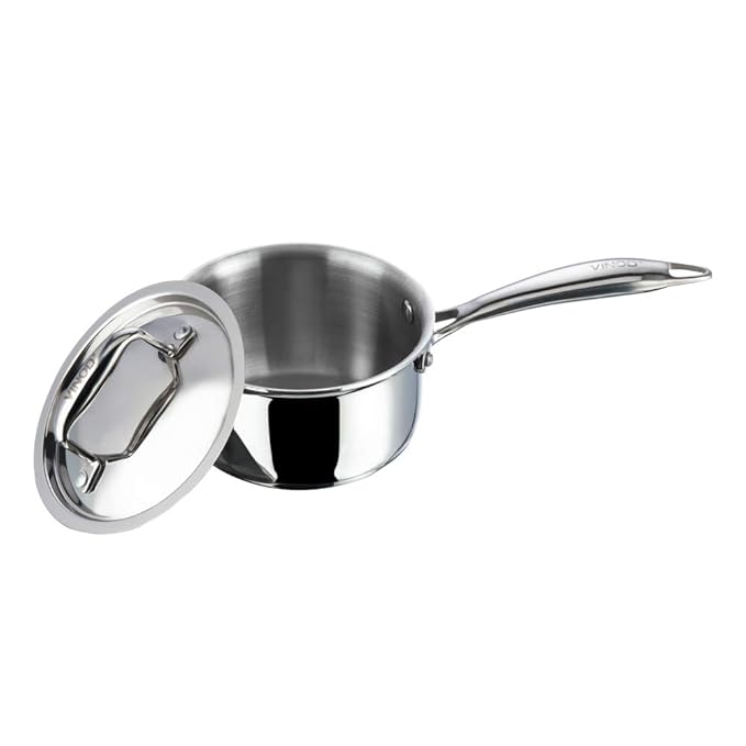Triply Stainless Steel Saucepan with Lid - 1.2 L (14 cm), 2.5 mm Thick, Tea, Chai Pan