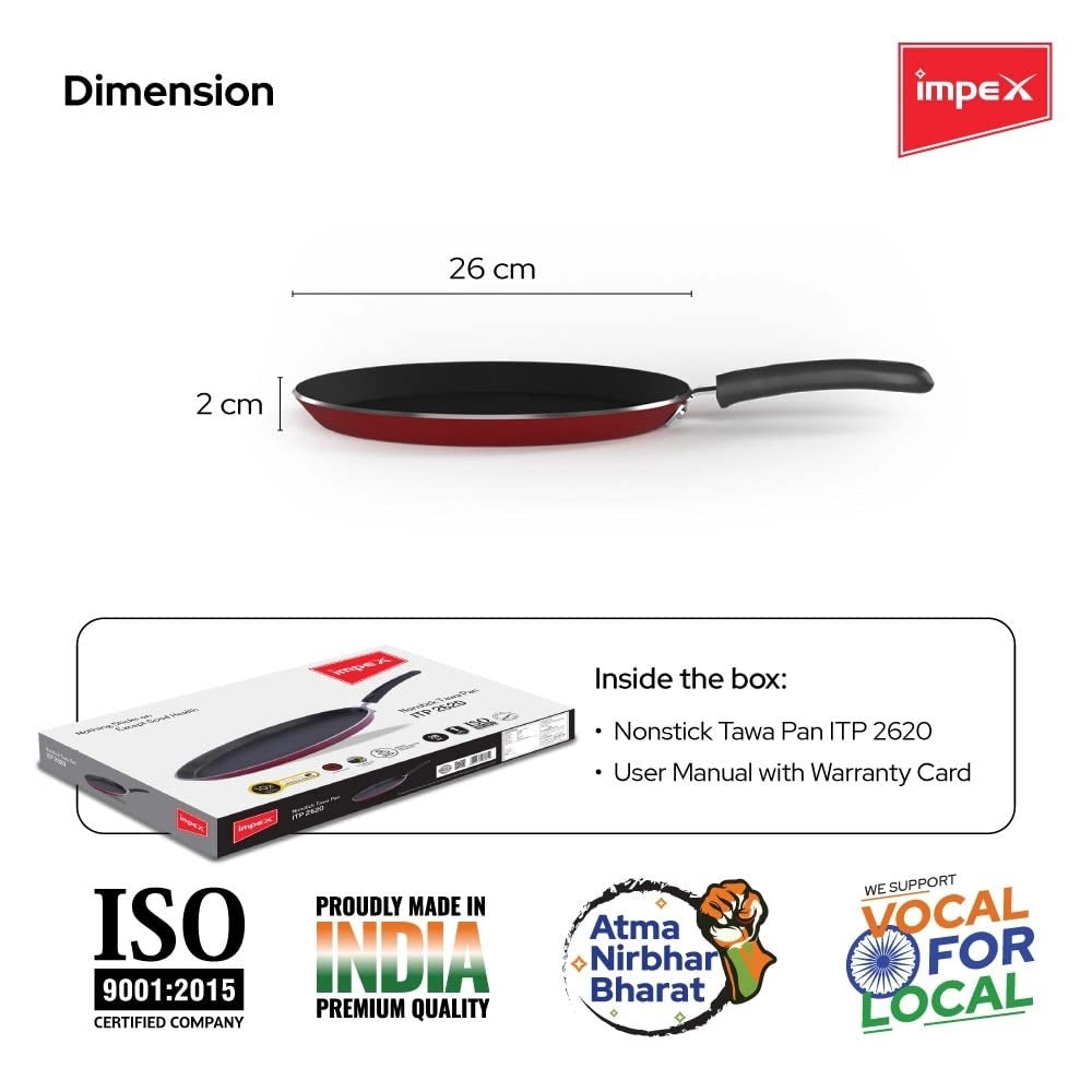 Induction Base Non-Stick Aluminium Pathiri Pan 26 cm Maroon
