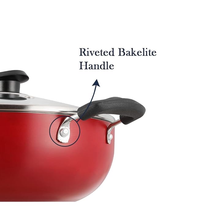 Non Stick Deep Kadhai with Glass Lid - 4.1 L, 26 cm, 3 mm Thick, 3 Layer Coating