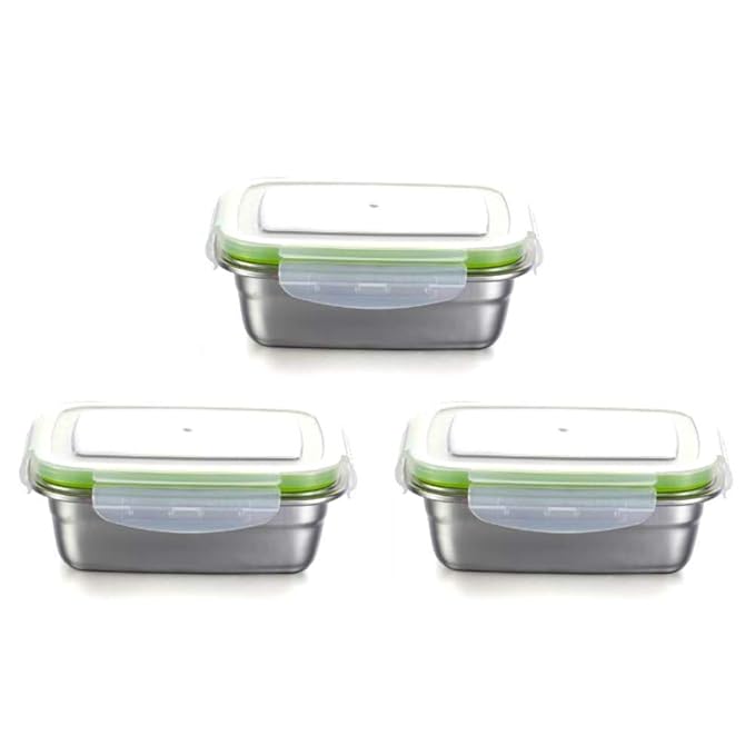 Lunch Box High Steel Rectangle Heavy Duty Airtight Leakproof Unbreakable Storage Container With Lock Lid - Design 4