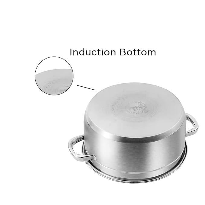 Stainless Steel Saucepot Set of 2 with Glass Lid, 2.5 mm Thick Base, Riveted Sturdy Handle
