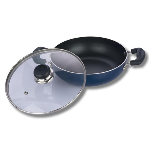 Aluminium Non Stick Kadhai with Glass Lid - 2.8 L, 24 cm, 3 Layer Ceramic Coating, 3 mm Thick