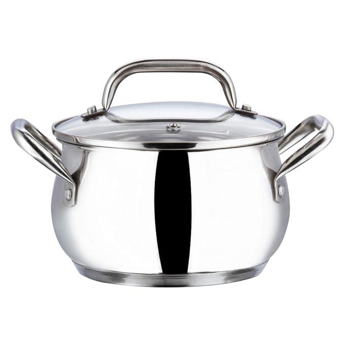 Stainless Steel Saucepot with Glass Lid 2 L, 16 cm, 2.6 mm Thick Base