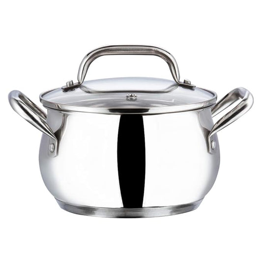 Stainless Steel Saucepot with Glass Lid 2 L, 16 cm, 2.6 mm Thick Base