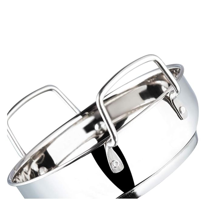 Stainless Steel Kadhai with Glass Lid - 1.4 L, 18 cm, Extra Thick, SAS Heavy Bottom, Kadai for Cooking
