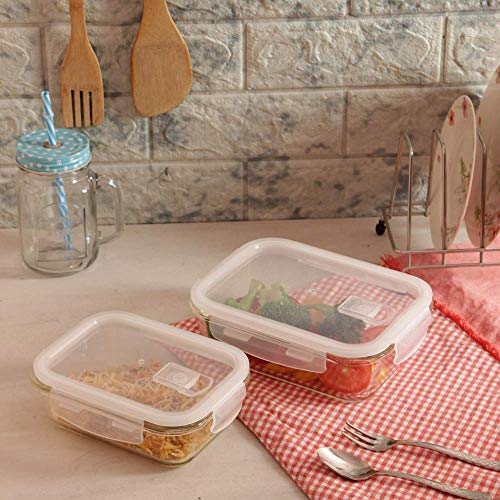 Borosilicate Glass Containers for Kitchen, Storage Box for Kitchen With Air Vent Lid, Set of 2 - 620 ml, 1000 ml