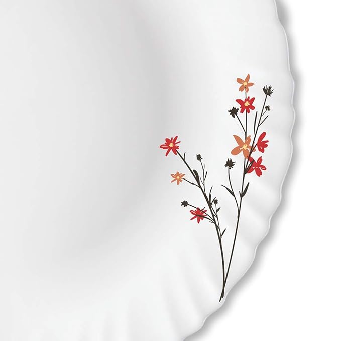 Opalware Full Plate, 11 inch, Set of 6, Red & White