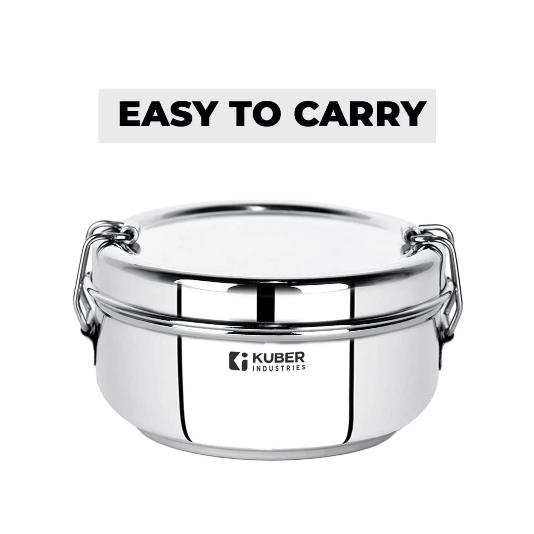 SS Food Pack Lunch Box, 400 ml, 1pc, Steel Separator Plate, Locking Clip