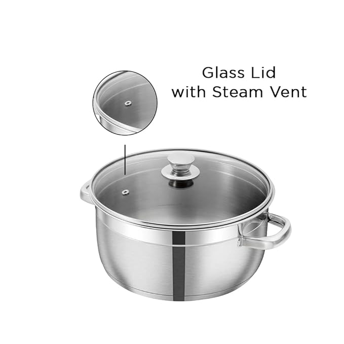 Stainless Steel Saucepot with Glass Lid 1 L, 14 cm, 2.5 mm Thick Base, Riveted Sturdy Handle