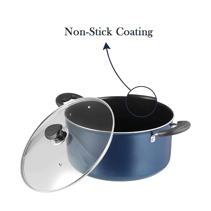 Aluminium Non Stick Saucepot With Glass Lid - 2.2 L, 18 cm, 3 mm Extra Thick, 3 Layer Coating