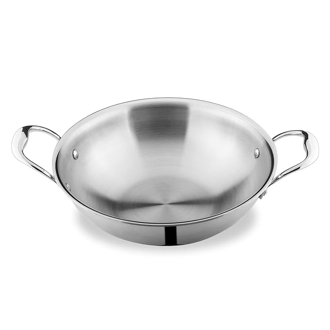 Triply Stainless Steel Kadai With Induction Base Heavy Duty Kadhai for Kitchen