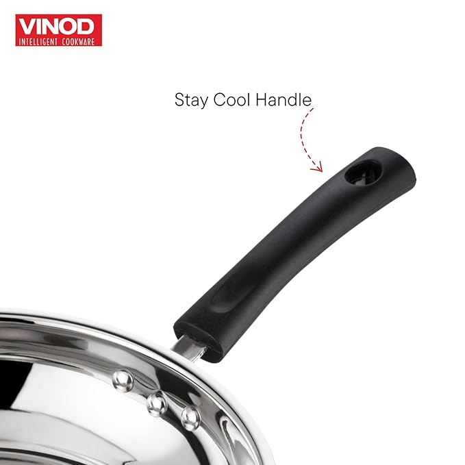 Stainless Steel Frypan - 24 cm, Skillet Pan for Frying, SAS Bottom, Cool Touch Bakelite Handle