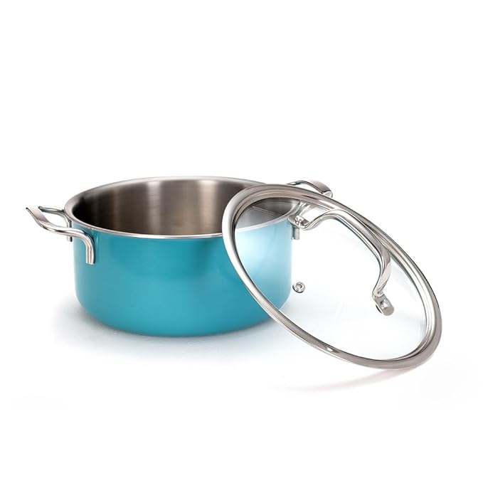 Stainless Steel Triply 18 cm 2 L Pot With Glass Lid for Biryani, Rivetless Handle, Induction & Gas Base