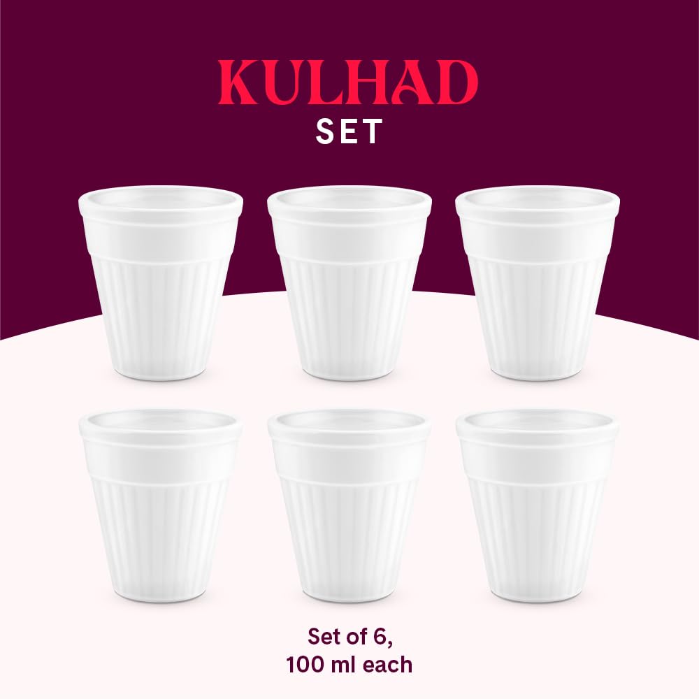6 Pcs Tea/coffee Opalware Kulhad Set, 100 ml Each