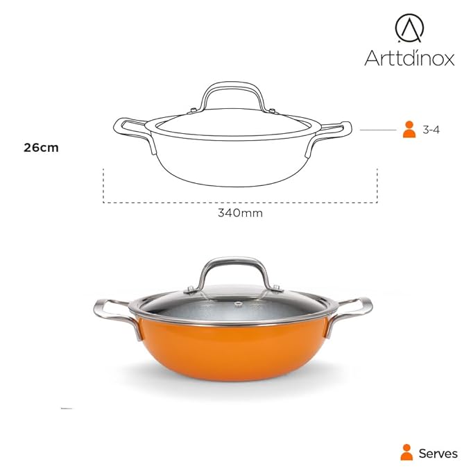 Triply Stainless Steel Kadai, Non Stick Kadhai, Kadai With Lid for Cooking, Induction Kadai, 24 cm