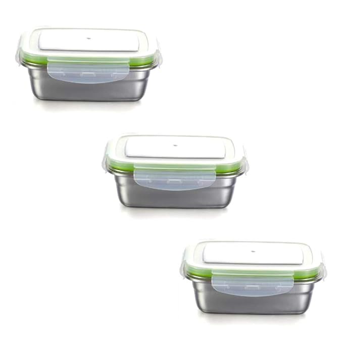Lunch Box High Steel Rectangle Heavy Duty Airtight Leakproof Unbreakable Storage Container With Lock Lid - Design 4