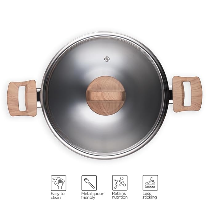Triply Stainless Steel Kadai, Triply Kadhai With Lid, 24 cm, 2.7 L, Jindal Stainless, Silver