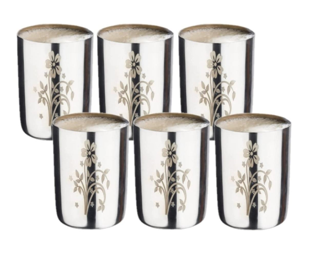 Stainless Steel Water Glasses Pari Design with Laser Flower Design - 350 ml Amarpali