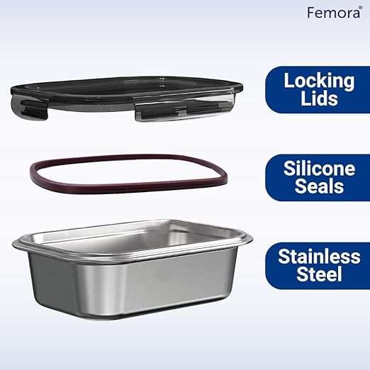 Lunch Box High Steel Rectangle Heavy Duty Airtight Leakproof Unbreakable Storage Container With Lock Lid - Design 7