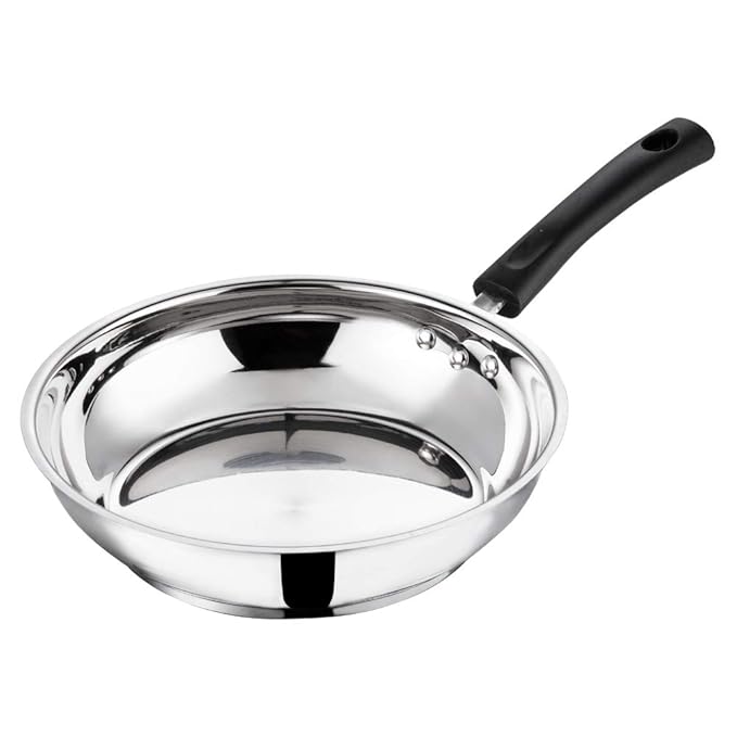 Stainless Steel Frypan - 24 cm, Skillet Pan for Frying, SAS Bottom, Cool Touch Bakelite Handle