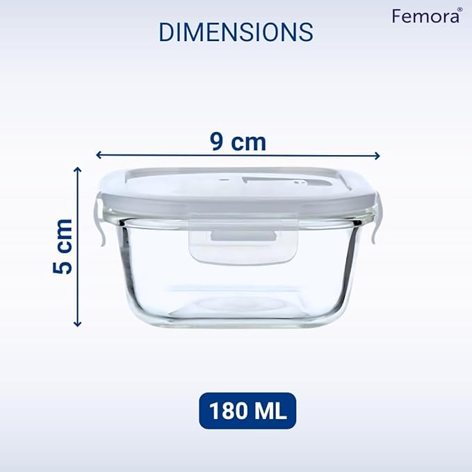 Borosilicate Glass Containers for Kitchen, Storage Box for Kitchen With Air Vent Lid, Set of 3, 180 ml