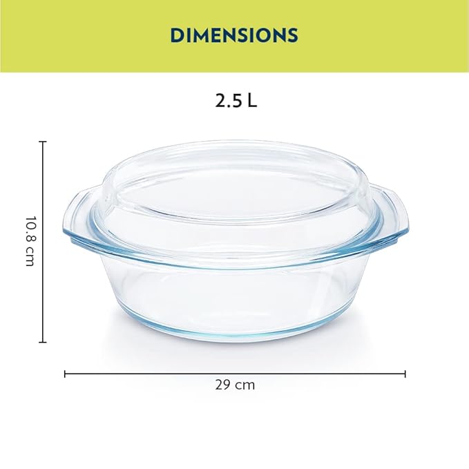 Glass Floral Oven and Microwave Safe Serving Bowl Casserole With Glass Lid, 2.5l, Transparent