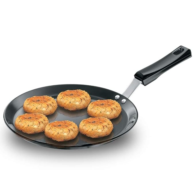 Nonstick Flat Tava Stainless Steel Handle,Tawa with Rim, Pancake Pan Flat Pan Black