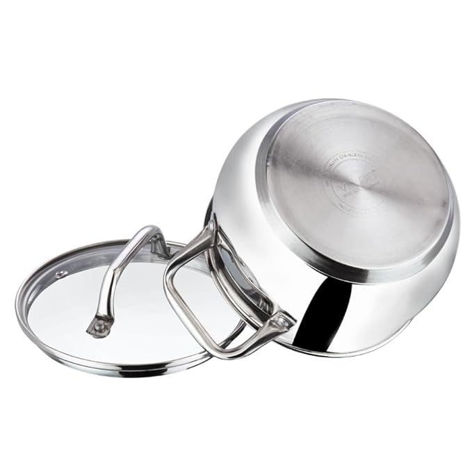 Stainless Steel Saucepot with Glass Lid 2 L, 16 cm, 2.6 mm Thick Base