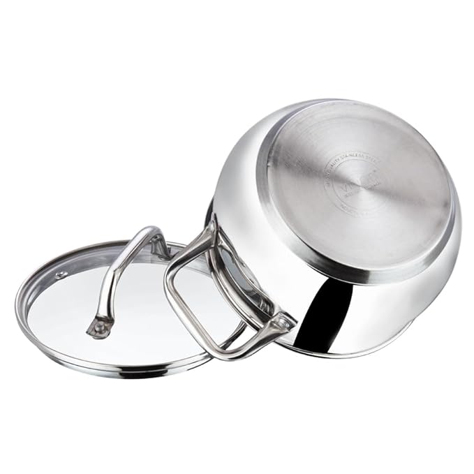 Stainless Steel Saucepot With Glass Lid 1.3 L, 14 cm, 2.6 mm Thick Base, Triply Casserole