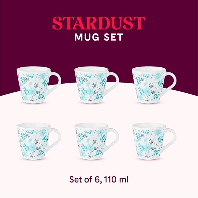 Stardust Opalware Mug, Set of 6 Tea/coffee Mugs, 110 ml Each