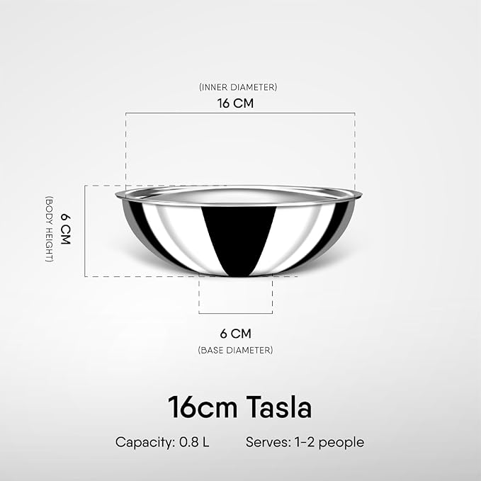 Triply Stainless Steel Tasla With Lid, Kadhai Without Handle, Induction & Gas Stove Compatible, 0.7 L