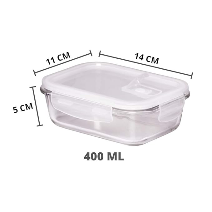 Borosilicate Glass Containers for Kitchen, Storage Box for Kitchen With Air Vent Lid, Pack of 3, 400 ml