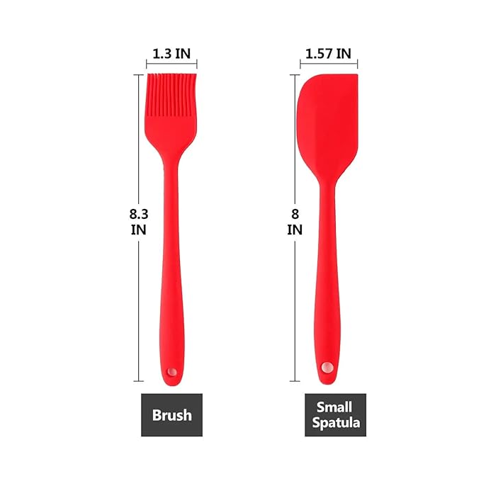 Seamless Design Set of 2, Red Oil Brush for Cooking & Non-stick Silicone Spatula Baking & Mixing