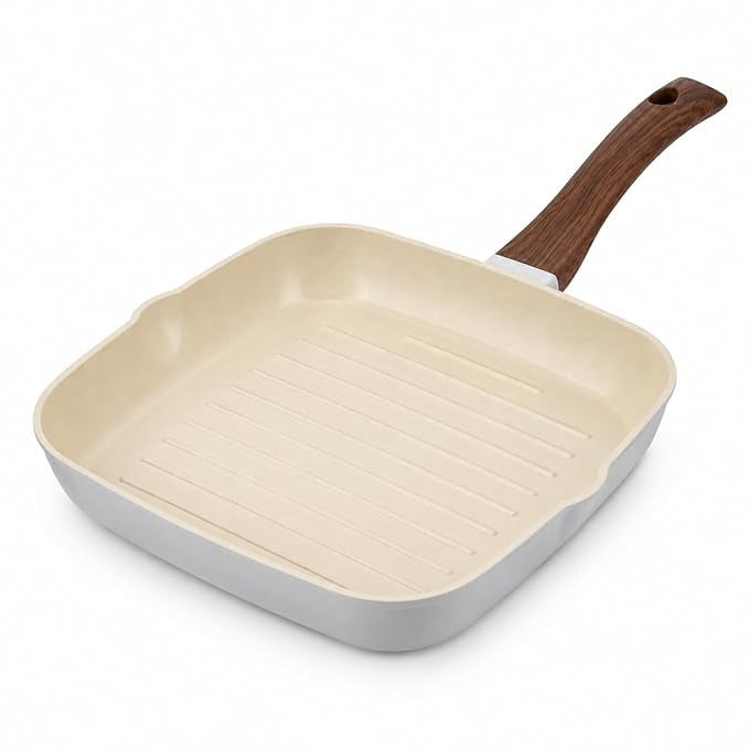 Square Grill Pan Ceramic Non-Stick Induction Friendly Washed Stone