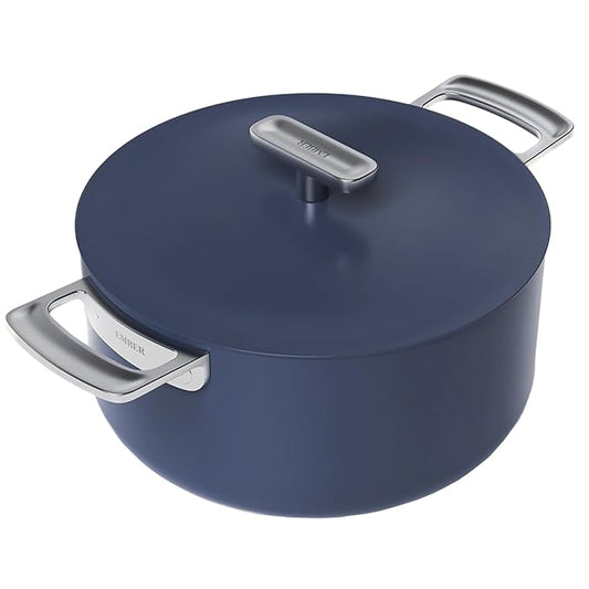 Ceramic Non Stick Dutch Oven 24 cm, Metallic Lid, Stainless Steel Handles, Non Toxic Biryani Pot, Blue